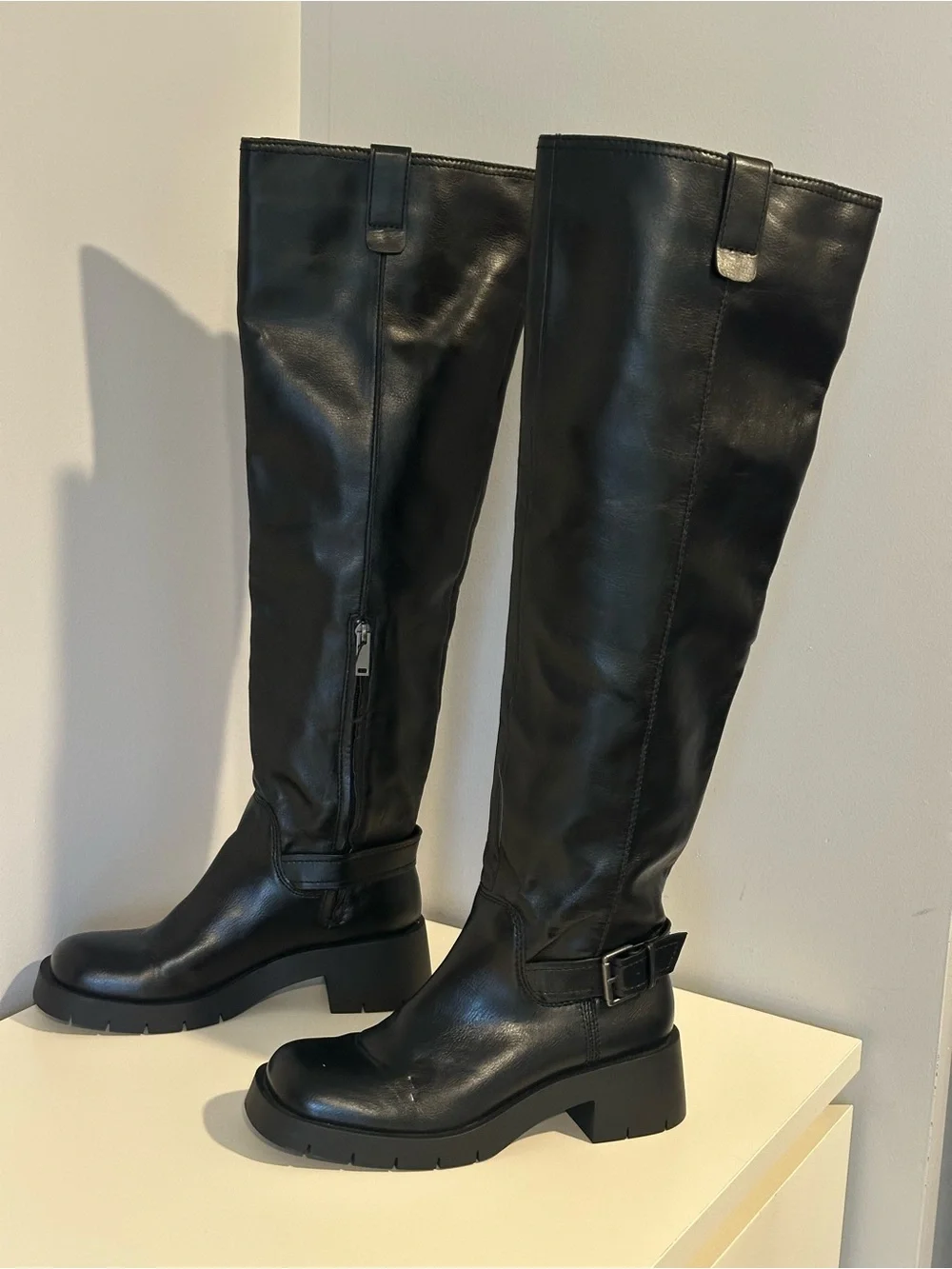 Zara Black Over-the-Knee Leather Boots
